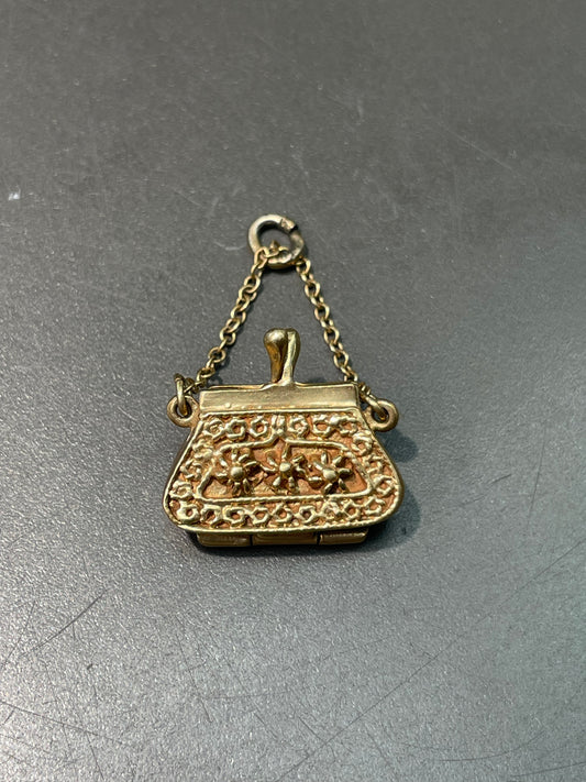 Vintage 14K Yellow Gold Articulated Purse Bag Charm Pendant