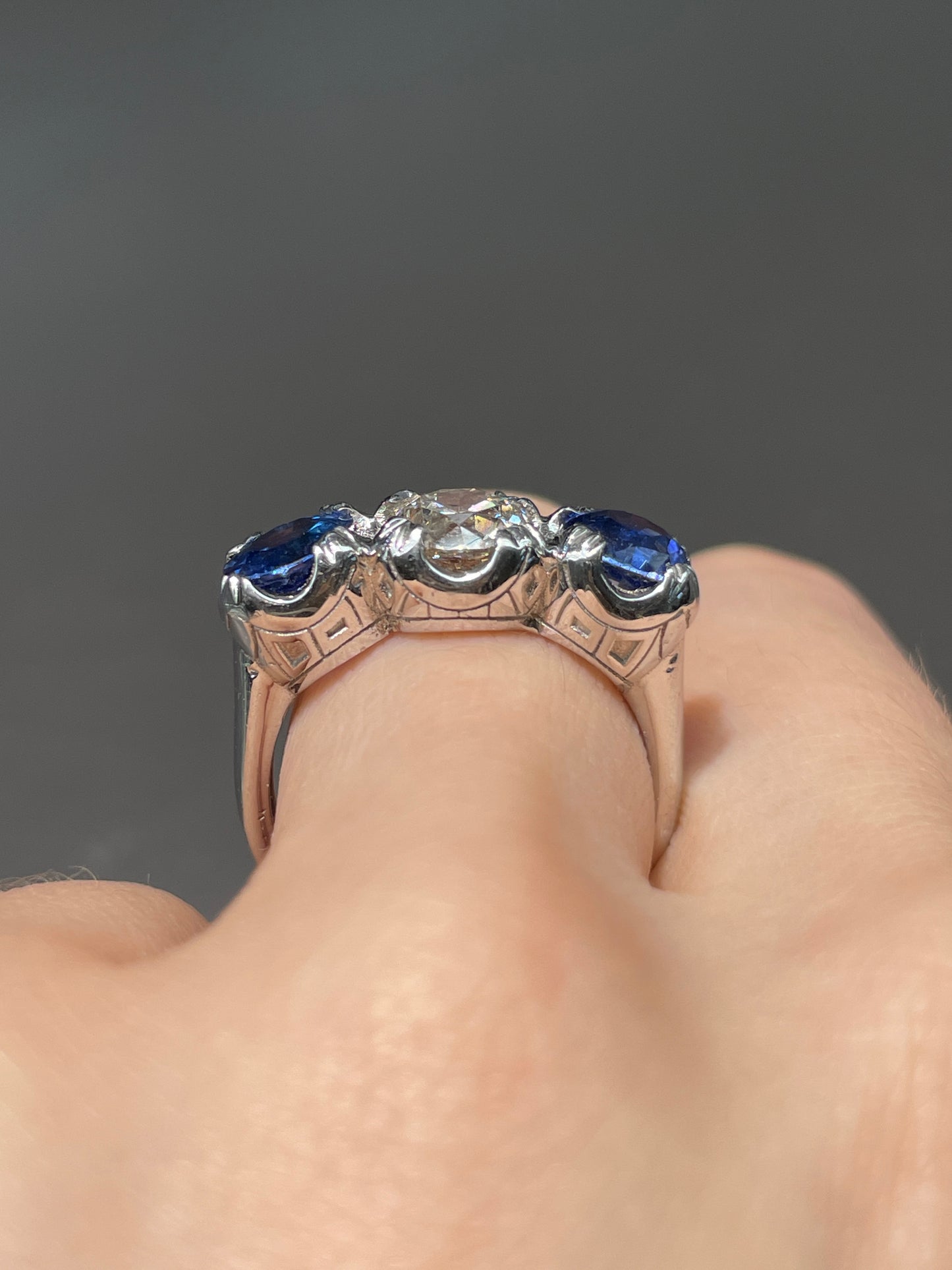 Platinum 1.41 CTW Diamond Ceylon Sapphire Three Stone Ring
