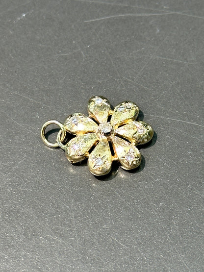 复古 14K 金 0.28 CTW 钻石星爆雏菊吊坠