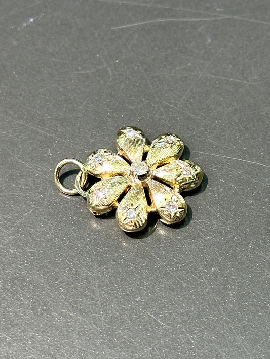复古 14K 金 0.28 CTW 钻石星爆雏菊吊坠