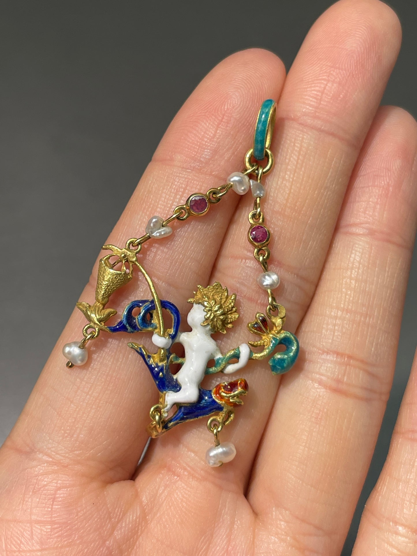 Victorian Revival En-Ronde Bosse Enamel Pendant