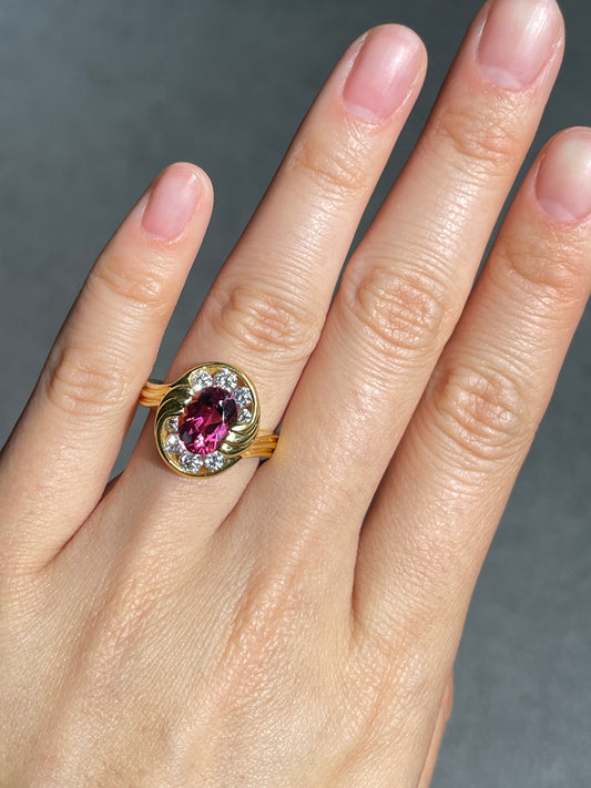 Krementz 18K Yellow Gold 3.06 CTW Tourmaline Diamond Halo Ring