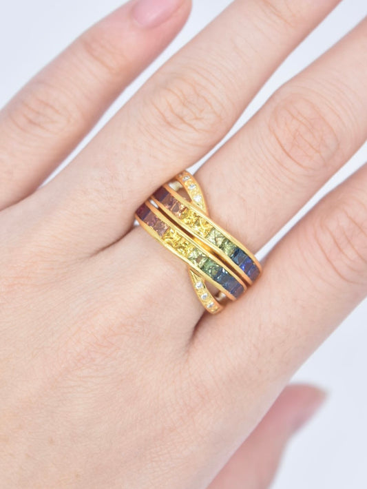 18K 金彩虹蓝宝石戒指 尺寸 7