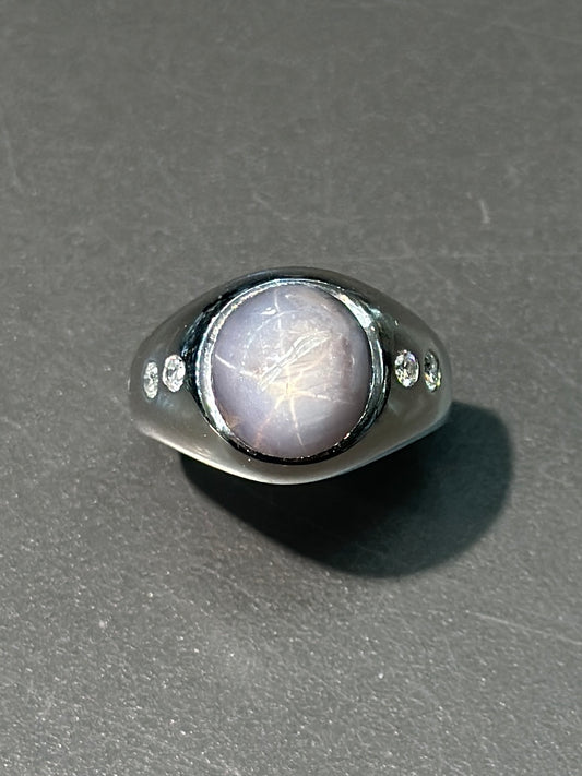 18K Gold Star Sapphire Diamond Gypsy Ring