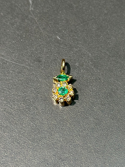 18K 金绿宝石和钻石光环吊坠