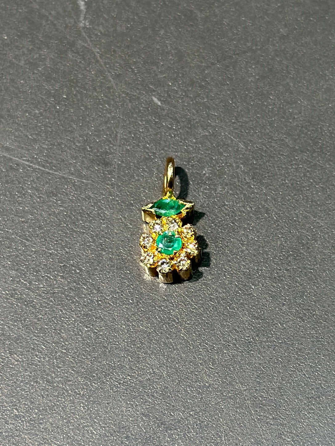 18K Gold Emerald and Diamond Halo Pendant