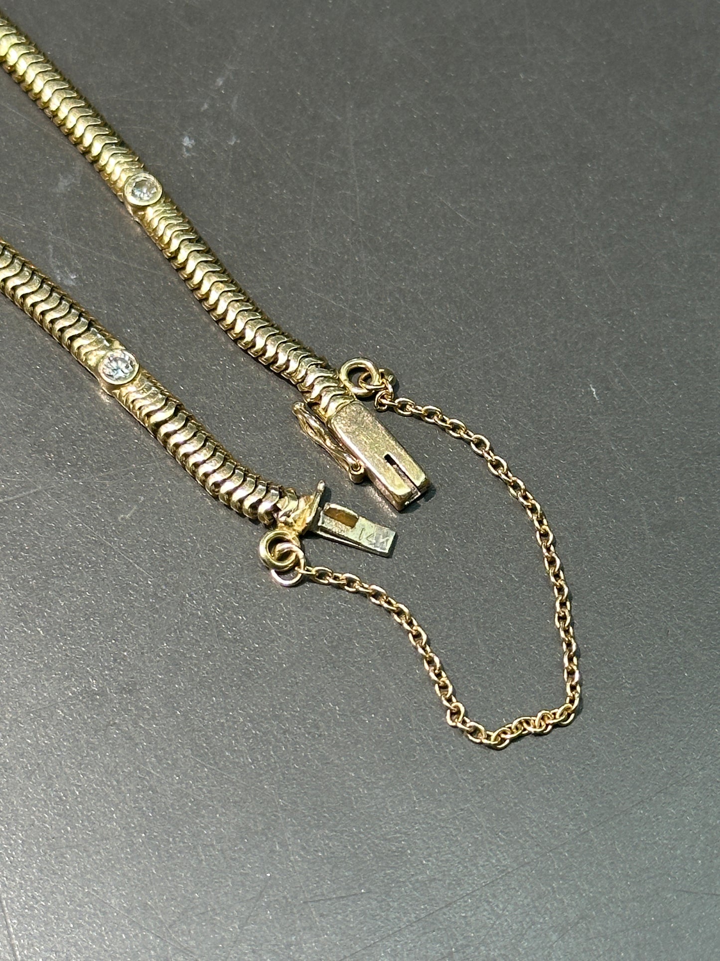 Vintage 14K Yellow Gold 0.30 CTW Diamond Snake Chain Bracelet