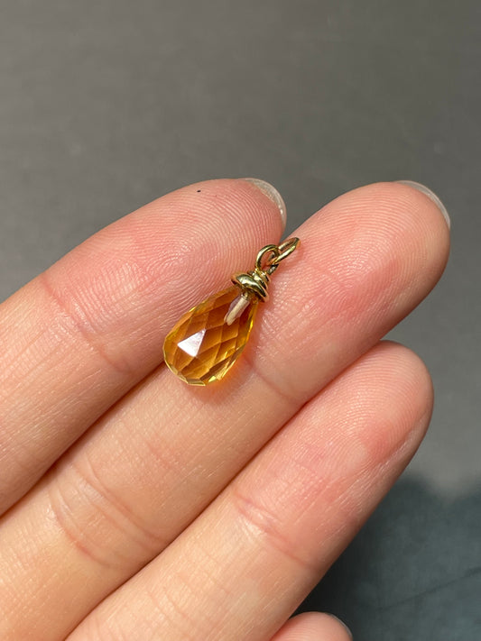 14K Gold Faceted Citrine Droplet Charm Pendant