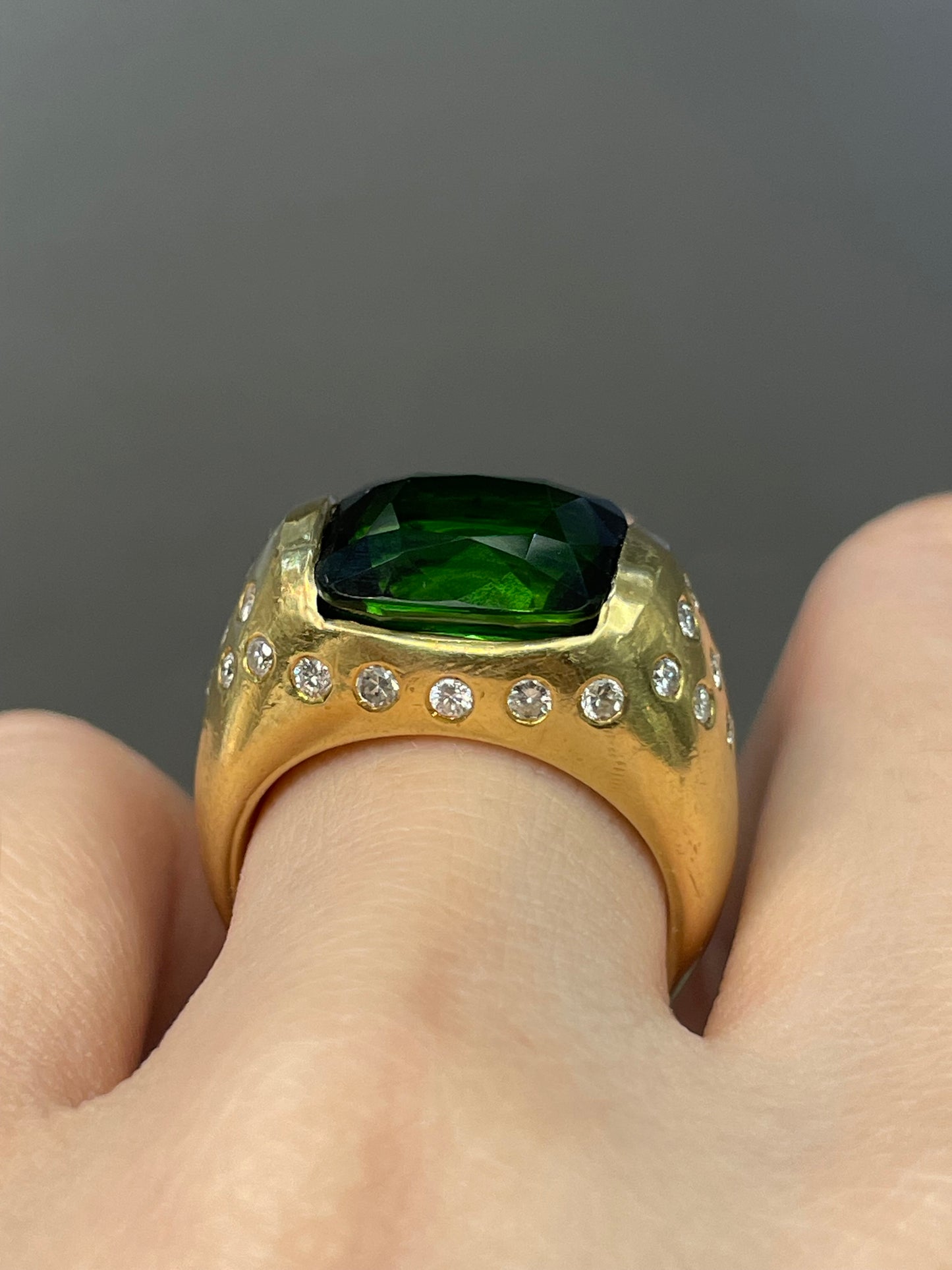 18K Yellow Gold 8.7 CTW Green Tourmaline Diamond Ring