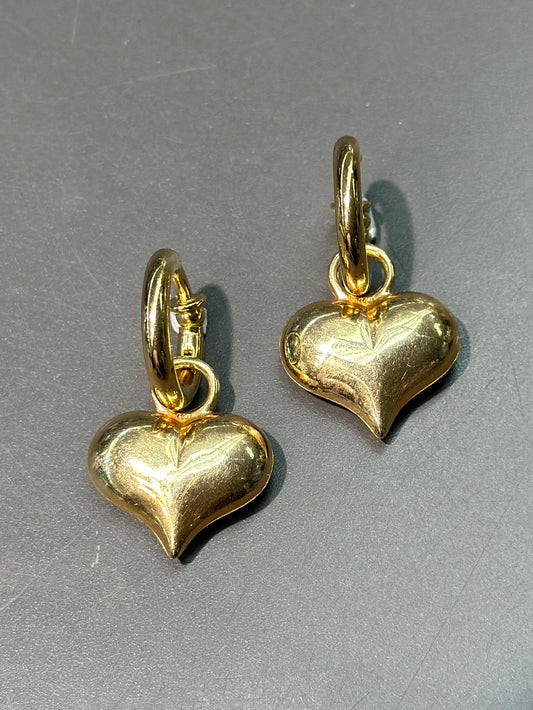 14K Gold Hollow Puffy Heart Earrings