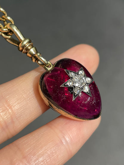 Antique 14K Gold Garnet Diamond Starburst Pendant