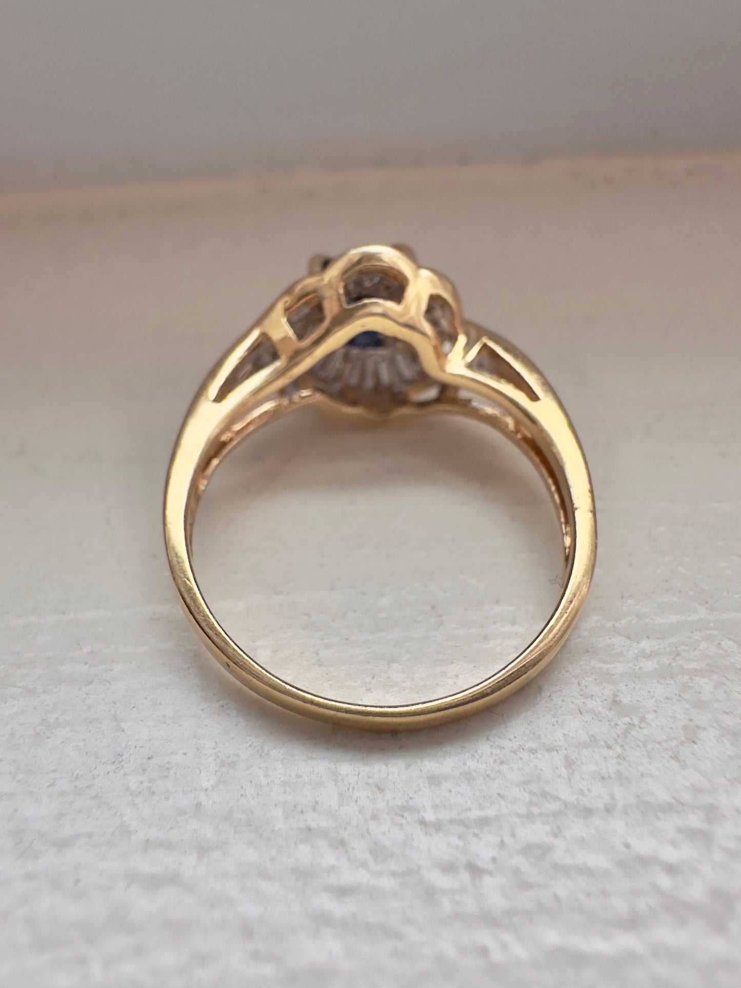 复古 14K 金蓝宝石钻石戒指