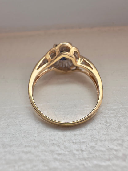 复古 14K 金蓝宝石钻石戒指