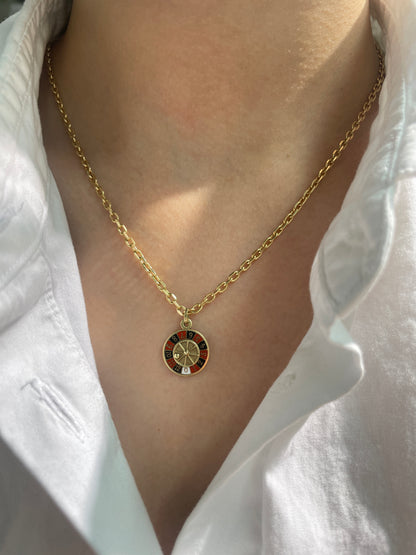 Vintage 14K Gold Spinning Roulette Wheel Enamel Charm