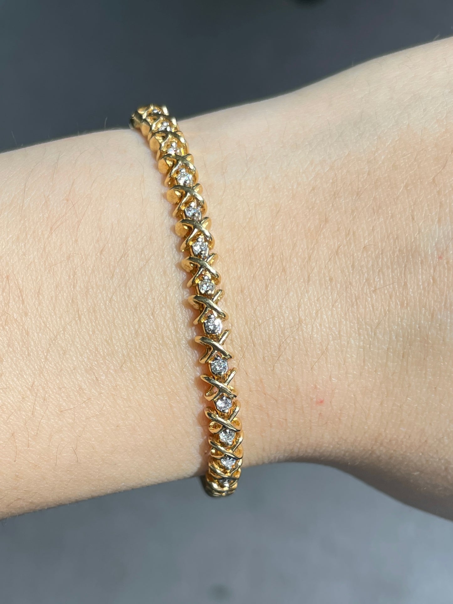 Vintage 14K Yellow Gold “X” Link Diamond Tennis Bracelet