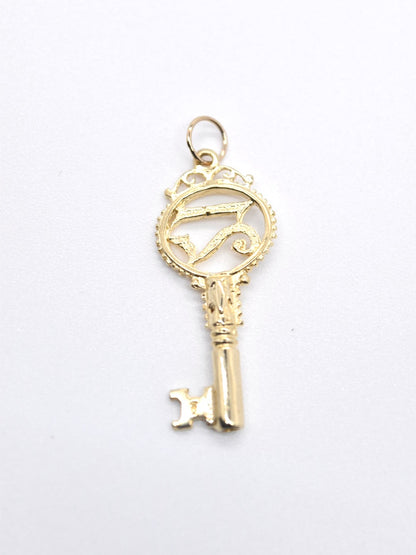 复古 14K 金天使数字“21”钥匙吊坠