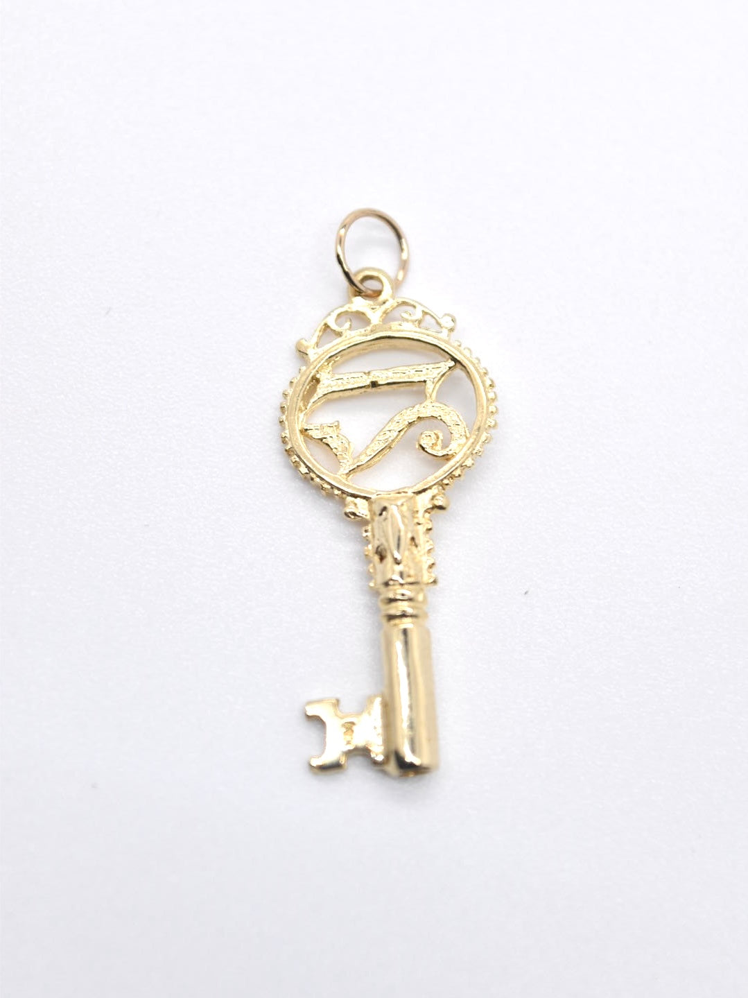 Pendentif clé vintage en or 14 carats avec numéro d’ange « 21 »