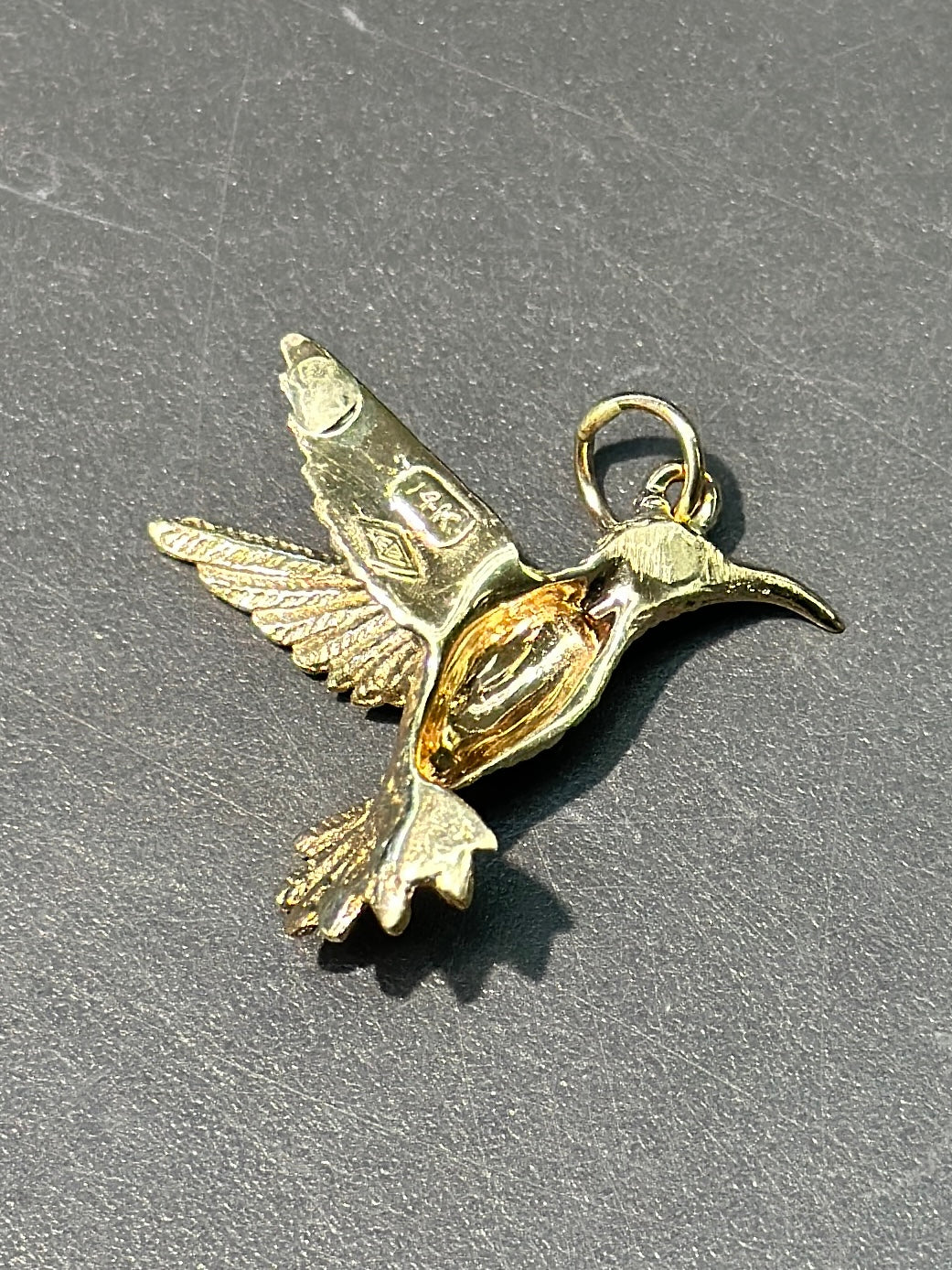 复古 14K 金钻石蜂鸟吊坠