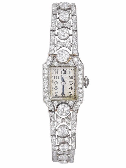 Art Deco French Platinum 8.10 CTW Diamond Watch Bracelet