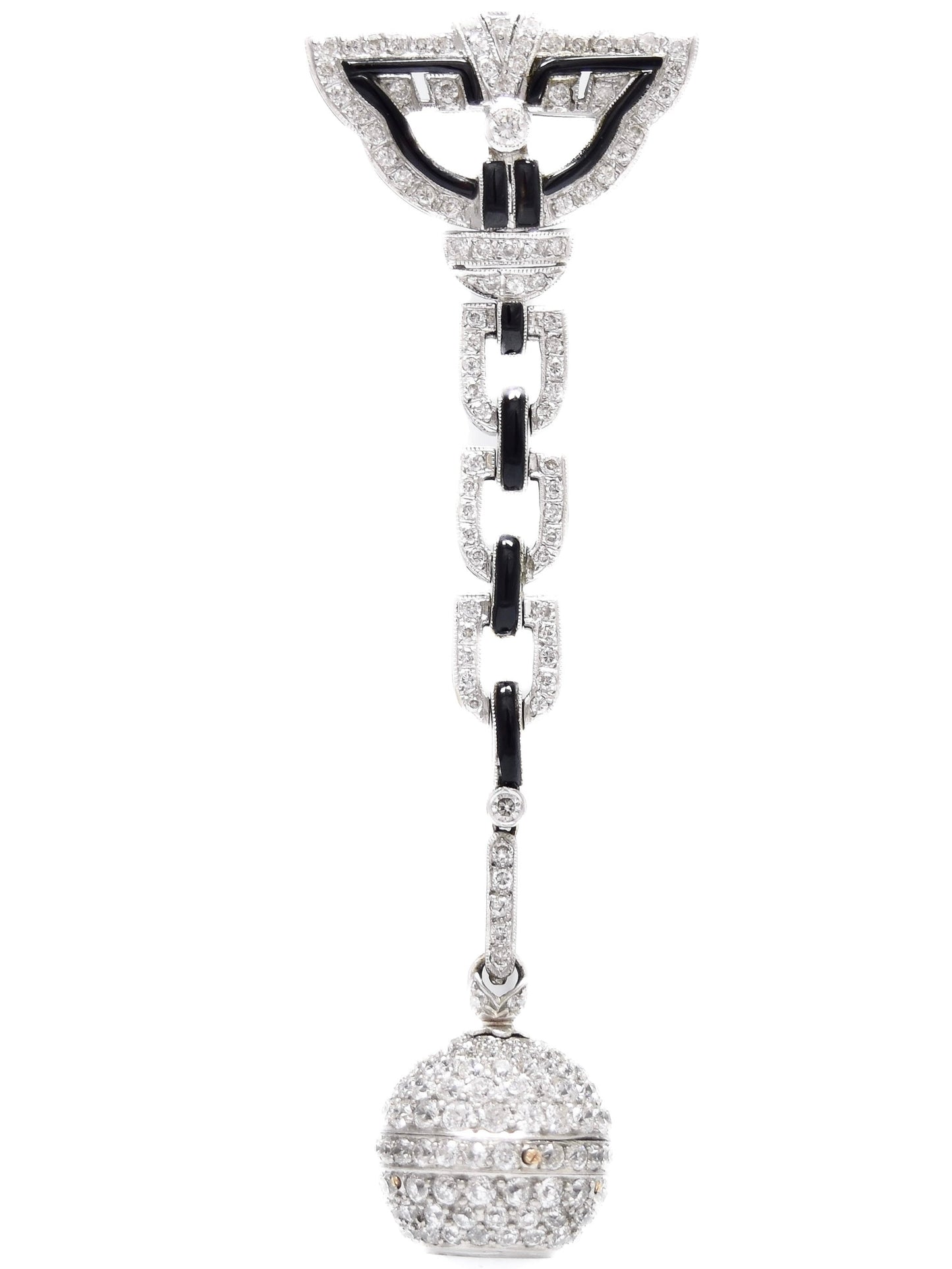 Antique Platinum 7.50 CTW Diamond Onyx Orb Watch Brooch