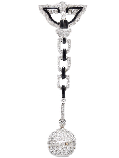 Antique Platinum 7.50 CTW Diamond Onyx Orb Watch Brooch