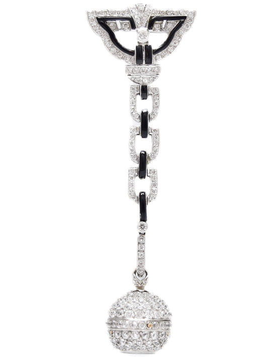 Antique Platinum 7.50 CTW Diamond Onyx Orb Watch Brooch