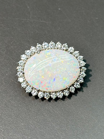14K 金蛋白石钻石光环吊坠胸针
