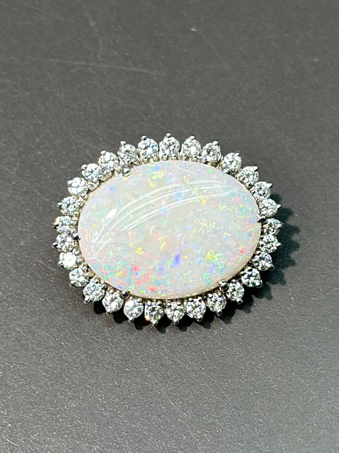 14K Gold Opal Diamond Halo Pendant Brooch