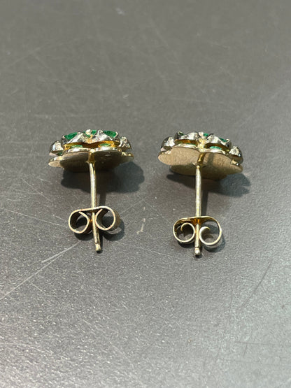 Vintage 14K Yellow Gold Emerald Cluster Earring