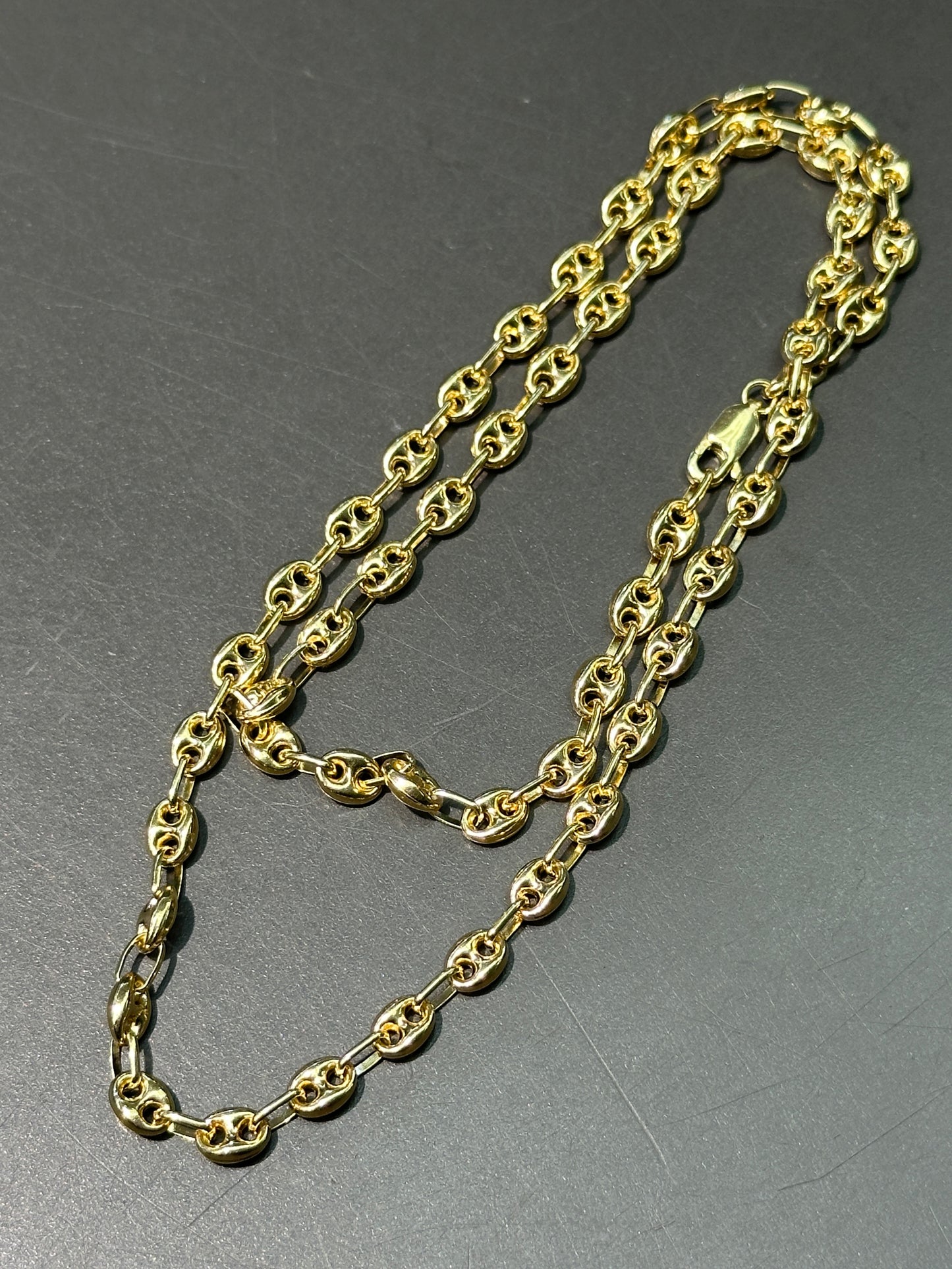 14K Gold Mini Hollow Puffy Mariner Chain Necklace