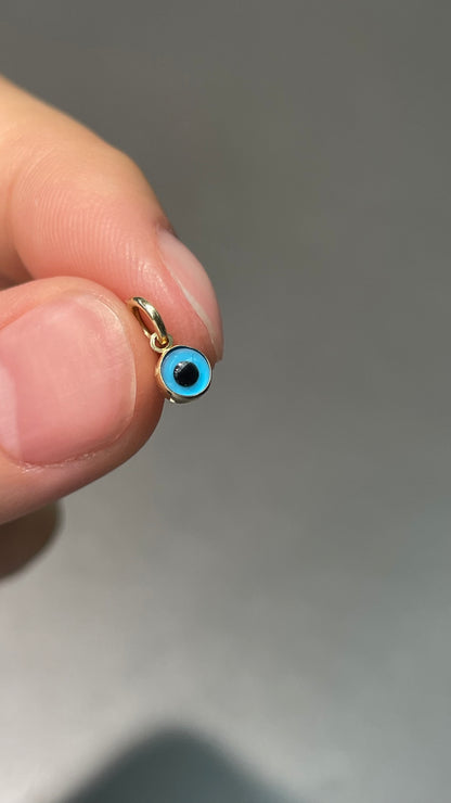14K Yellow Gold Mini Evil Eye Charm Pendant