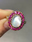 Victorian 10K Gold Ceylon Moonstone Ruby Halo Ring