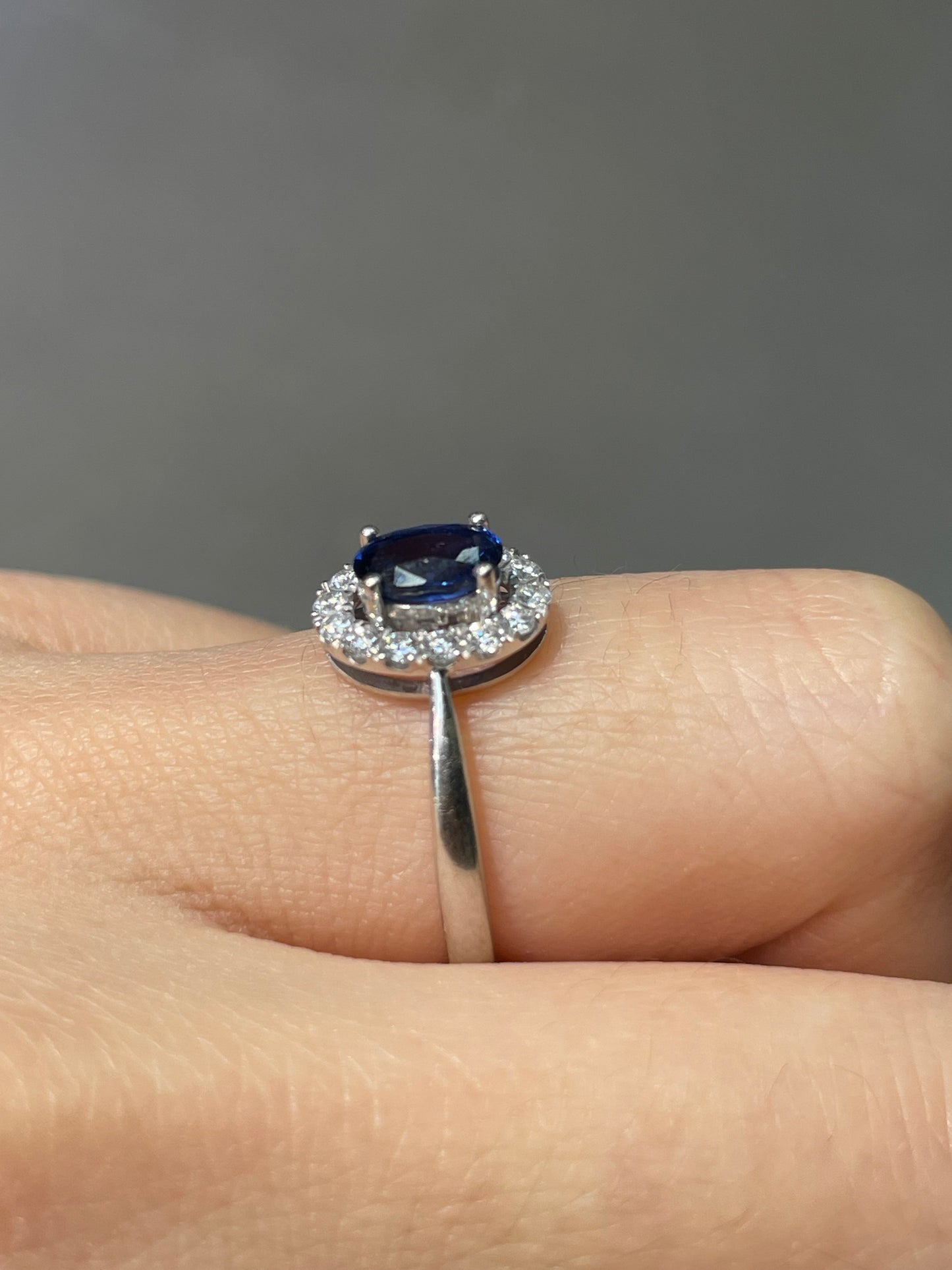 14K White Gold 0.8 CTW Sapphire Diamond Halo Ring