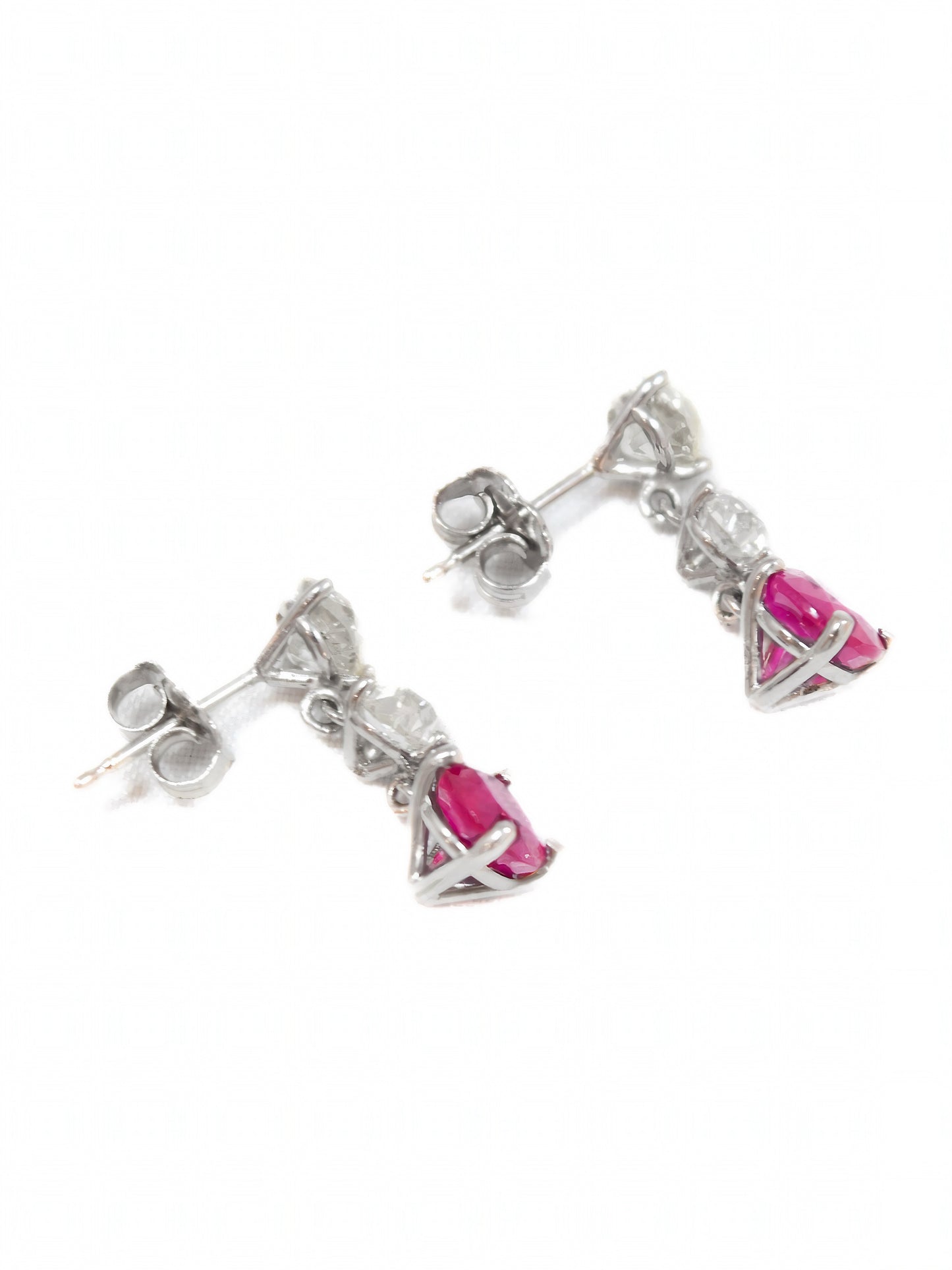 Art Deco 18K Gold Natural Burma Ruby Diamond Earring GIA