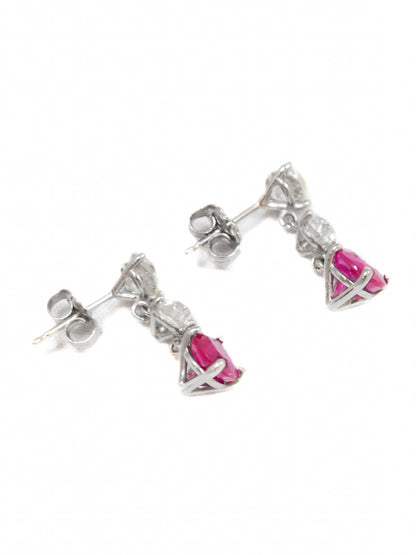 Art Deco 18K Gold Natural Burma Ruby Diamond Earring GIA