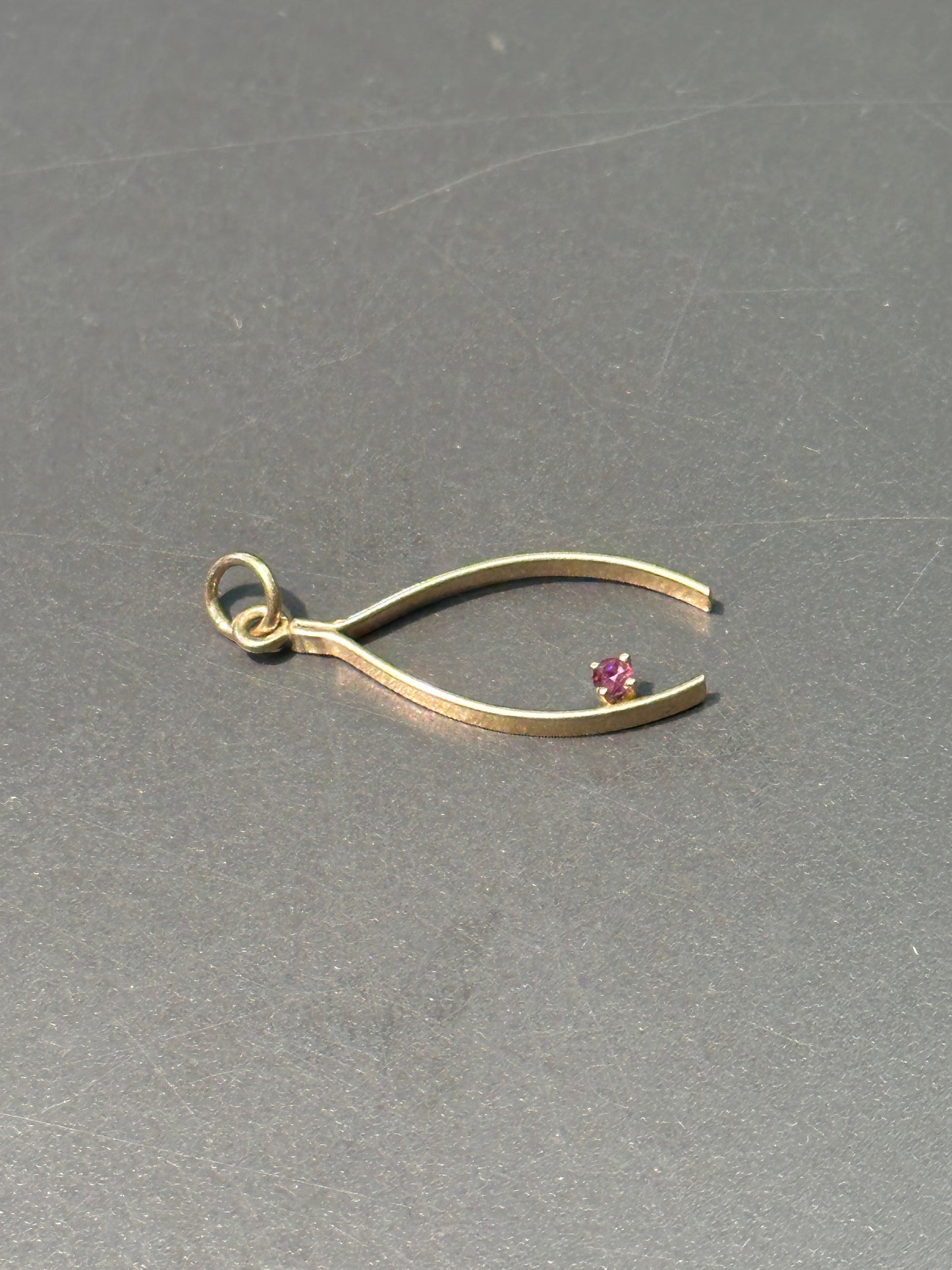 Vintage 14K Gold Ruby Wish Bone Charm