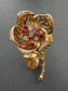 French 18K Gold Ruby Diamond En Tremblant Flower Brooch