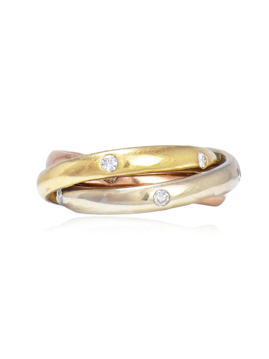 Vintage 14K Gold Tricolor Diamond Trinity Ring