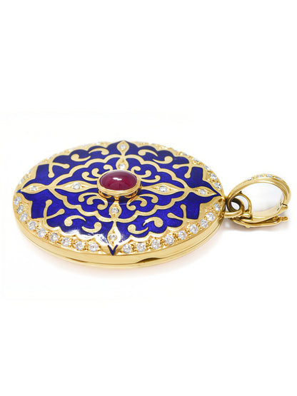 Fabergé 18K Yellow Gold Ruby Diamond Enamel Locket Pendant