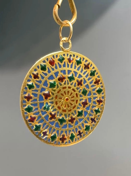 Vintage French 18K Gold Plique-á-Jour Pendant