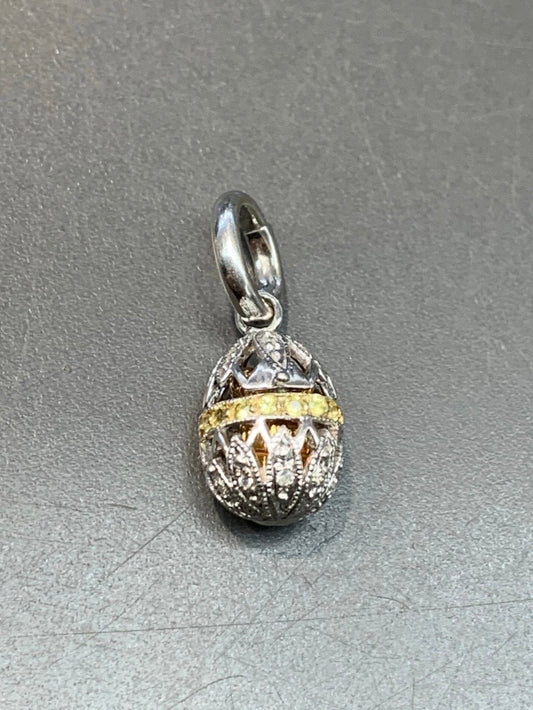 14K Gold Articulated Egg with Present Box Diamond Charm Pendant