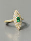 Antique 14K Gold Emerald Diamond Navette Ring SZ 6.75