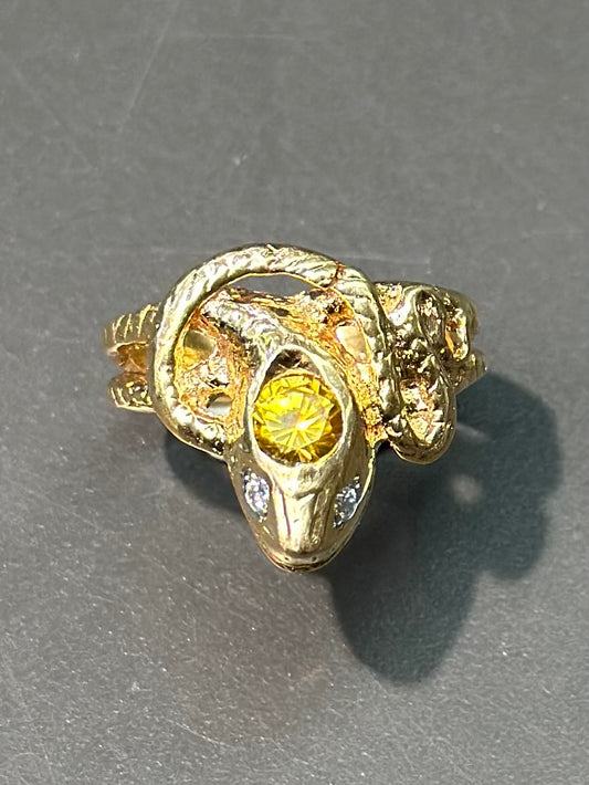 Vintage 18K Gold Yellow Topaz and Diamond Snake Ring