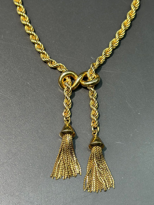 Vintage 18K Gold Twisted Rope Tassel Necklace