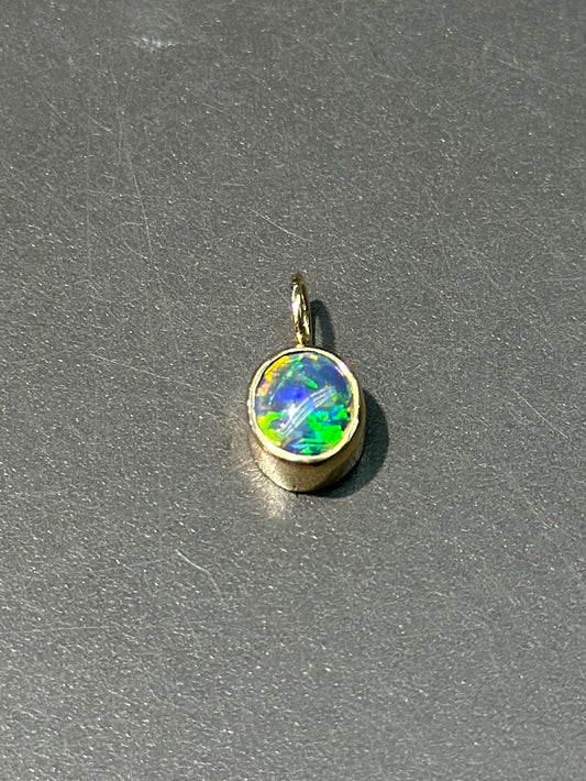 14K Gold Black Opal Charm