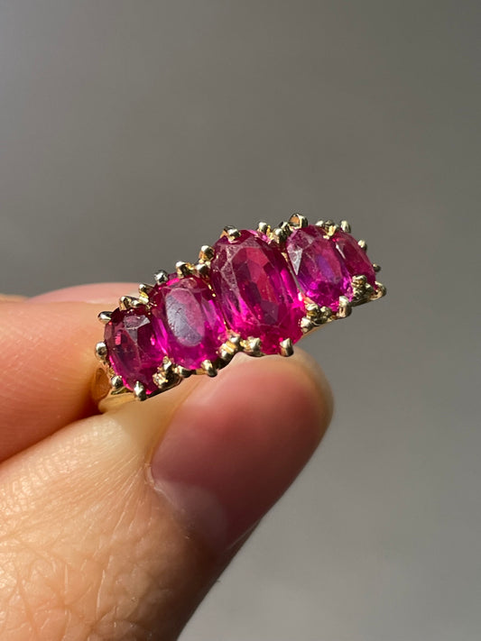 Antique 18K Yellow Gold 2.59 CTW Burmese Five Stone Ruby Ring