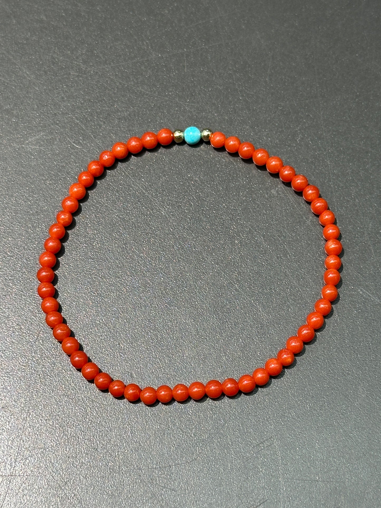 14K Gold Sardine Coral Turquoise Bead Bracelet