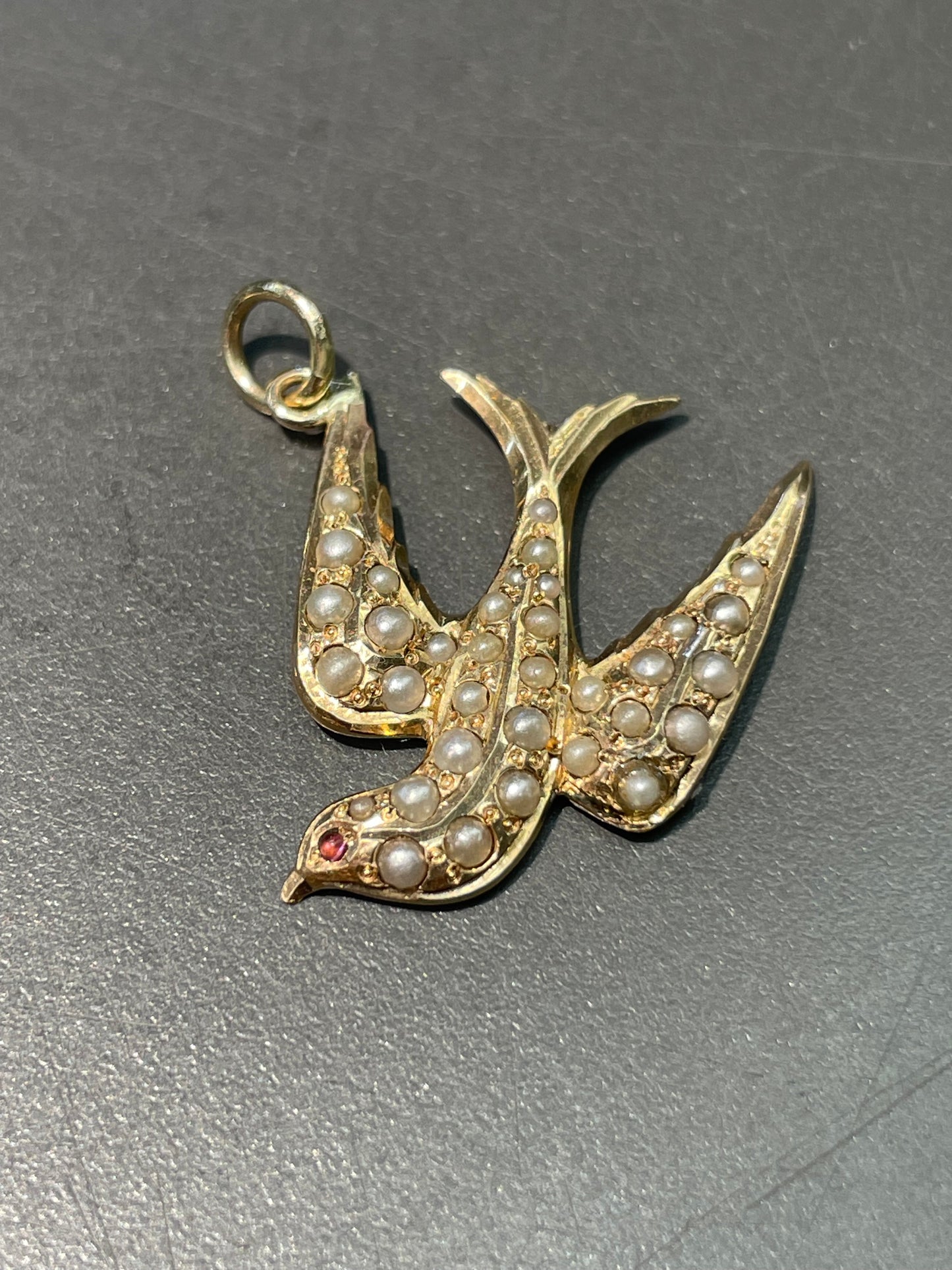 古董 14K 金珍珠燕子吊坠