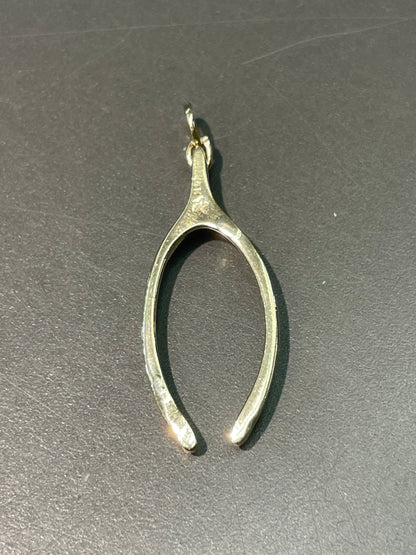 Vintage 14K Yellow Large Gold Wishbone Charm Pendant