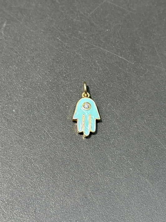 Charm main de Hamsa en émail et mini diamants en or 14 carats